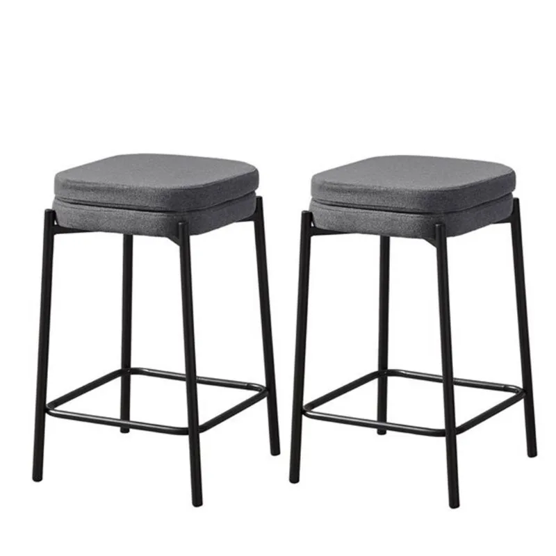 Monarch Specialties Grey Fabric/Black Metal Modern Counter Height Barstool - Set of 2