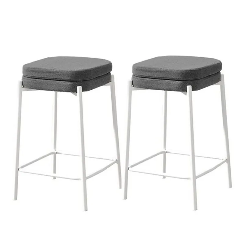 Monarch Specialties Grey Fabric/White Metal Modern Counter Height Barstool - Set of 3