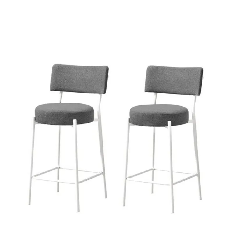Monarch Specialties Grey Fabric/White Metal Modern Counter Height Backrest Barstool - Set of 2
