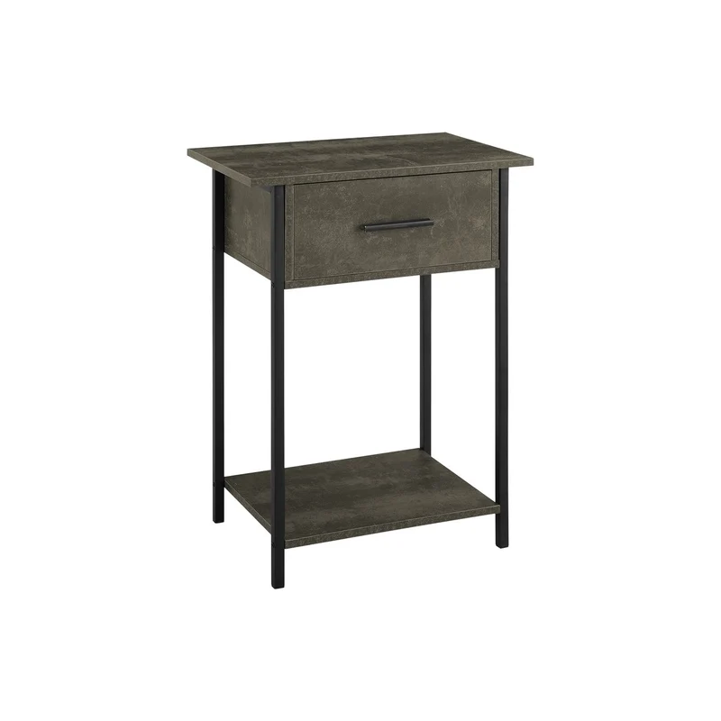 Contemporary 2 Tier Accent Table With Storage Drawer Dark Gray