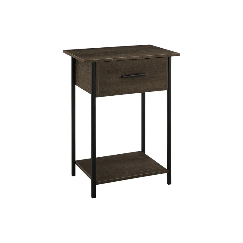 Contemporary 2 Tier Accent Table With Storage Drawer Dark Brown