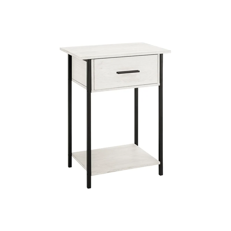 Contemporary 2 Tier Accent Table With Storage Drawer White