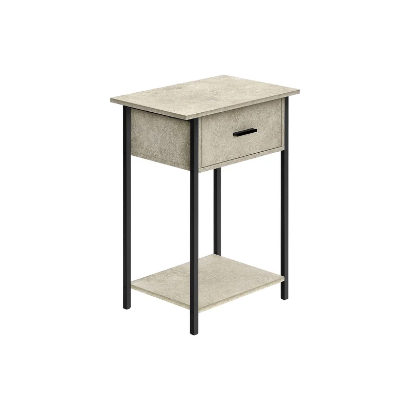 Contemporary 2 Tier Accent Table With Storage Drawer Beige