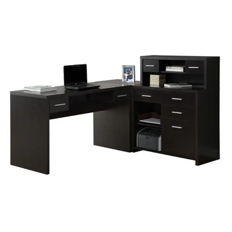 Monarch Cappuccino L-Shaped Home Office Desk 2-Shelve and 8-Drawer 62.75-in x 44.75-in