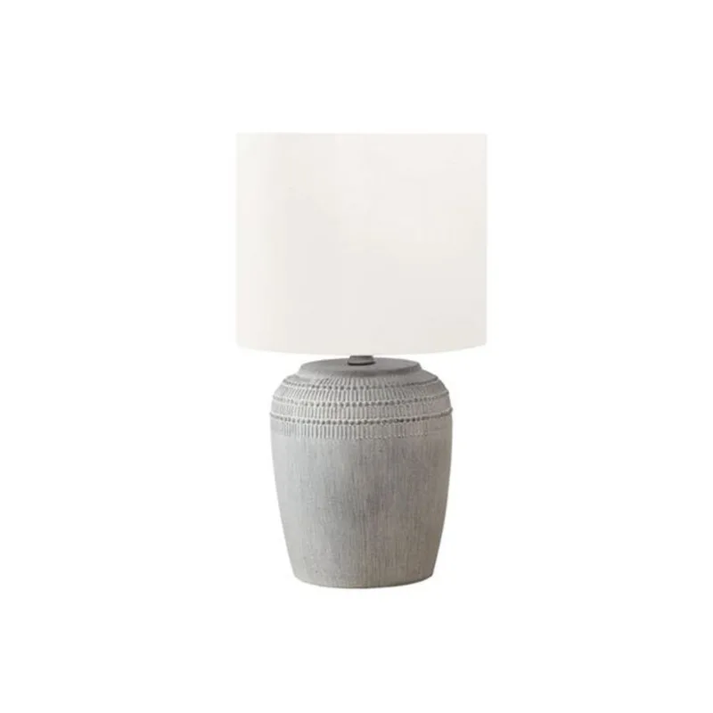 Monarch Specialties 17-in Grey Textured Ceramic Table Lamp with Ivory Drum Shade