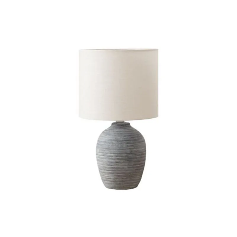 Monarch Specialties 17-in Grey Jar-Shaped Ceramic Table Lamp with Ivory Drum Shade