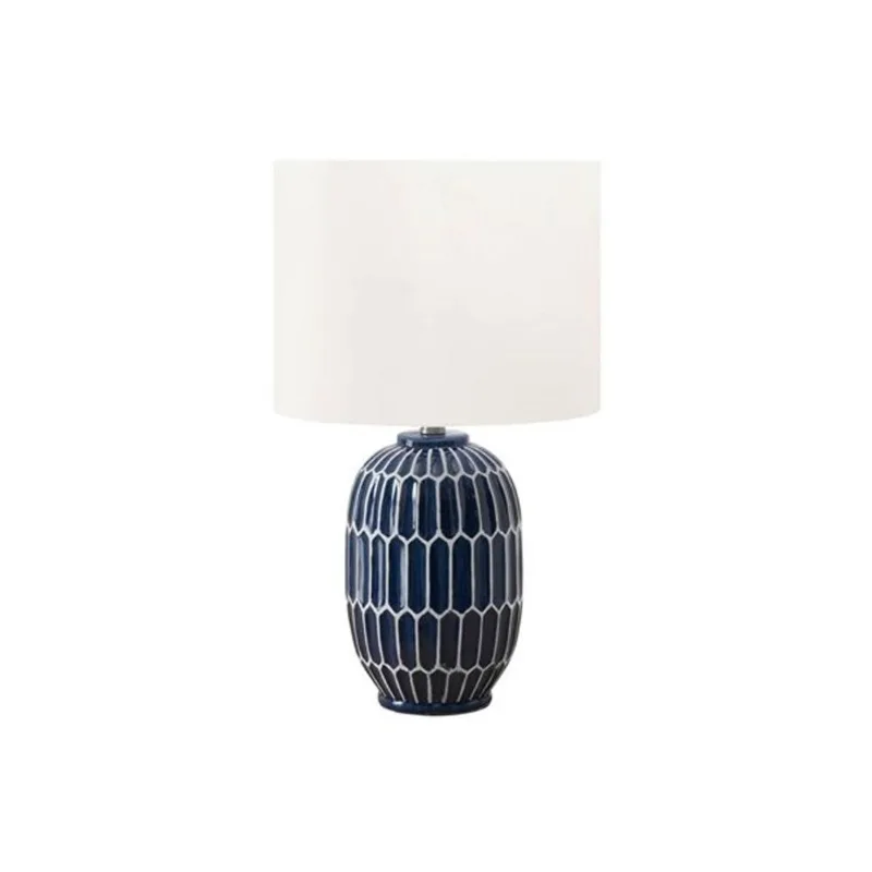 Monarch Specialties 22-in Blue Ceramic Contemporary Table Lamp with Ivory / Cream Shade