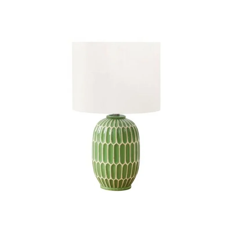 Monarch Specialties 22-in Green Ceramic Contemporary Table Lamp with Ivory / Cream Shade