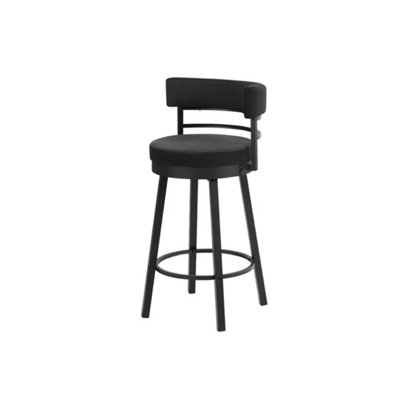 Monarch Specialties Barstools Set of 2 Swivel Bar Height 39-in - Black Fabric and Black Metal
