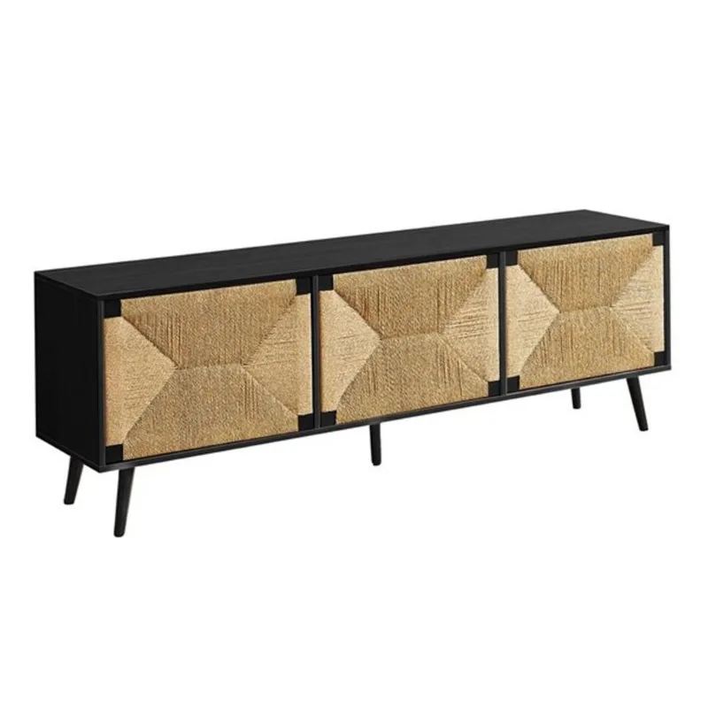 Monarch Specialties Media Cabinet for TVs up to 70-in Black/Seagrass-Look