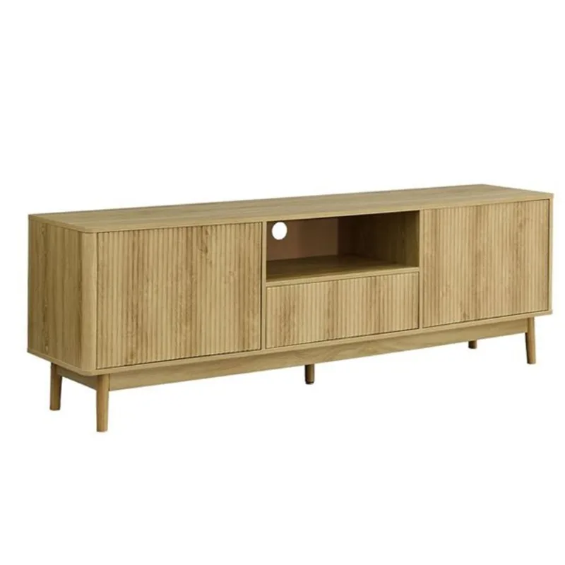 Monarch Specialties Media Entertainment Centre w/ Centre Drawer and Wood Legs 72-in - Modern - Light Walnut