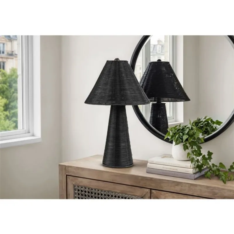 Monarch Specialties Contemporary Table Lamp 21-in – Black Rattan