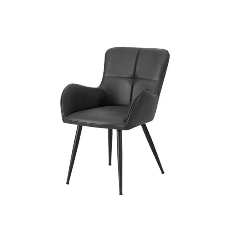 Monarch Specialties Black Faux Leather Dining Arm Chairs with Metal Frame - 2/pkg