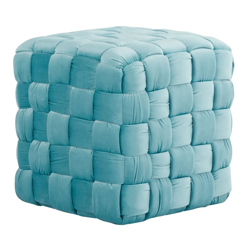Square Braided Ottoman - Light Blue