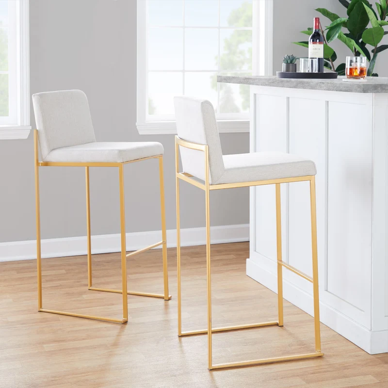Fuji - Contemporary Design High Back Barstool Beige / Fabric / 2 Pieces