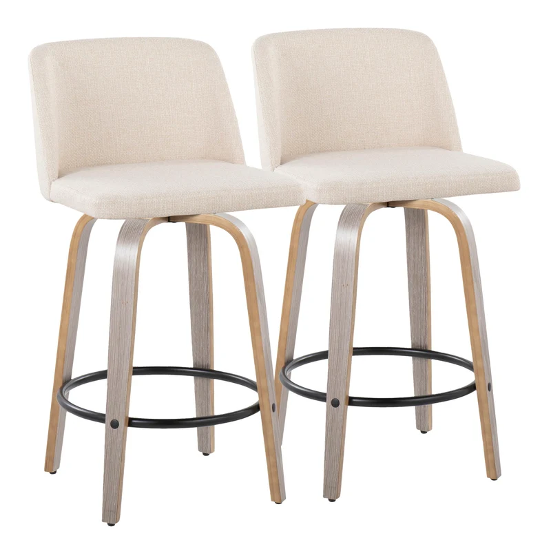 Toriano - Contemporary Fixed Height Counter Stool With Swivel & Round Footrest (Set of 2) Beige / Fabric
