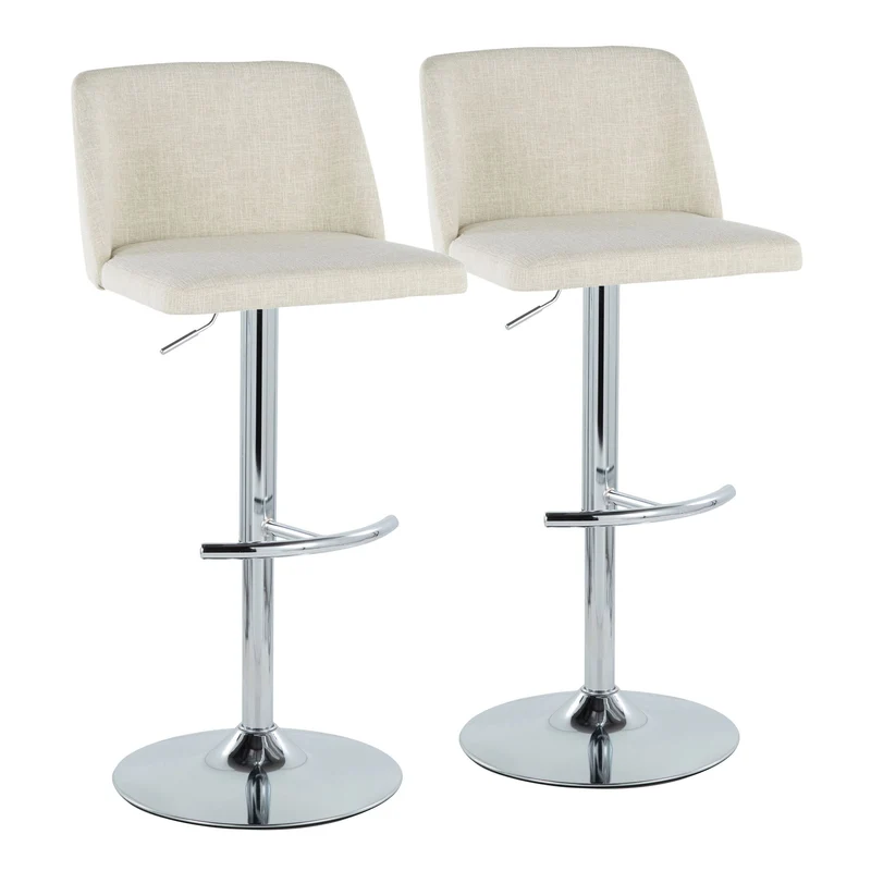 Toriano - Contemporary Adjustable Barstool Swivel With Rounded T Footrest (Set of 2) Beige