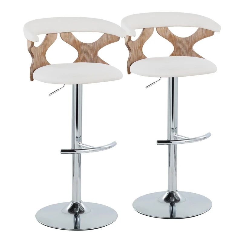 Gardenia - Contemporary Adjustable Barstool With Swivel / Rounded T Footrest (Set of 2) White