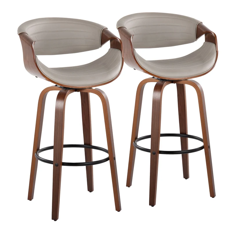 Symphony - Mid Century Modern Fixed Height Barstool With Swivel With Round Footrest (Set of 2) Gray
