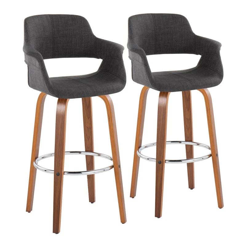 Vintage Flair - Mid Century Modern Fixed Height Barstool With Swivel & Round Footrest (Set of 2) Dark Gray