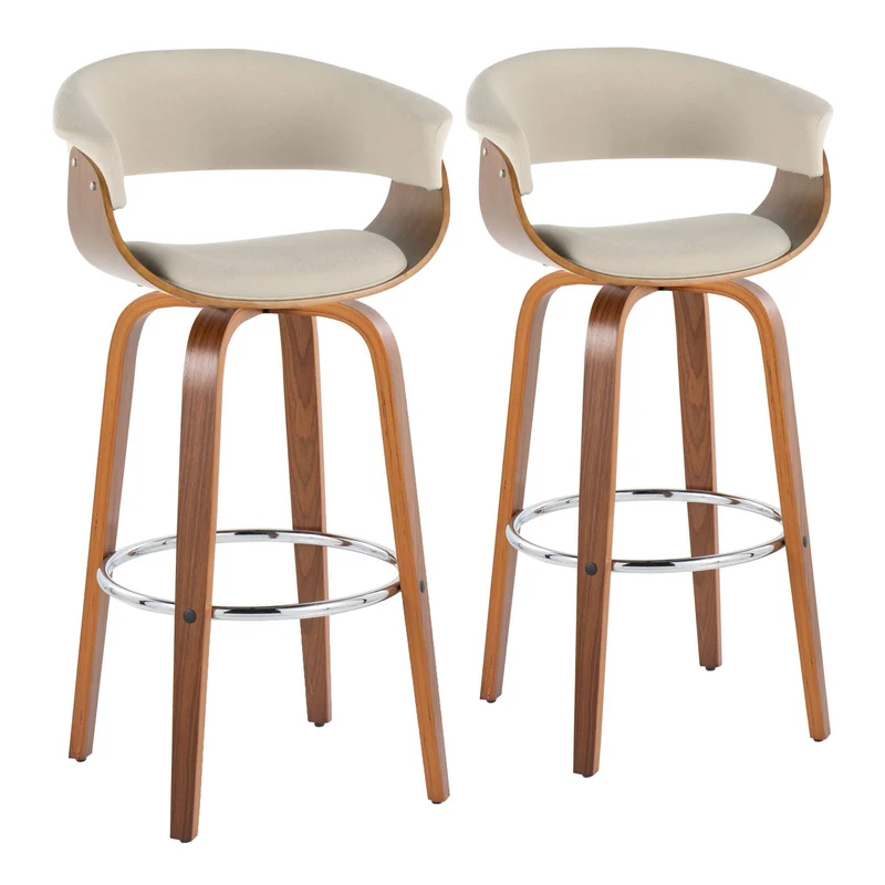 Vintage Mod - Mid Century Modern Fixed Height Barstool With Swivel With Round Footrest (Set of 2) Beige