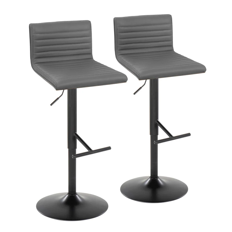 Mason - Contemporary Adjustable Barstool With Swivel With Straight T Footrest (Set of 2) Dark Gray