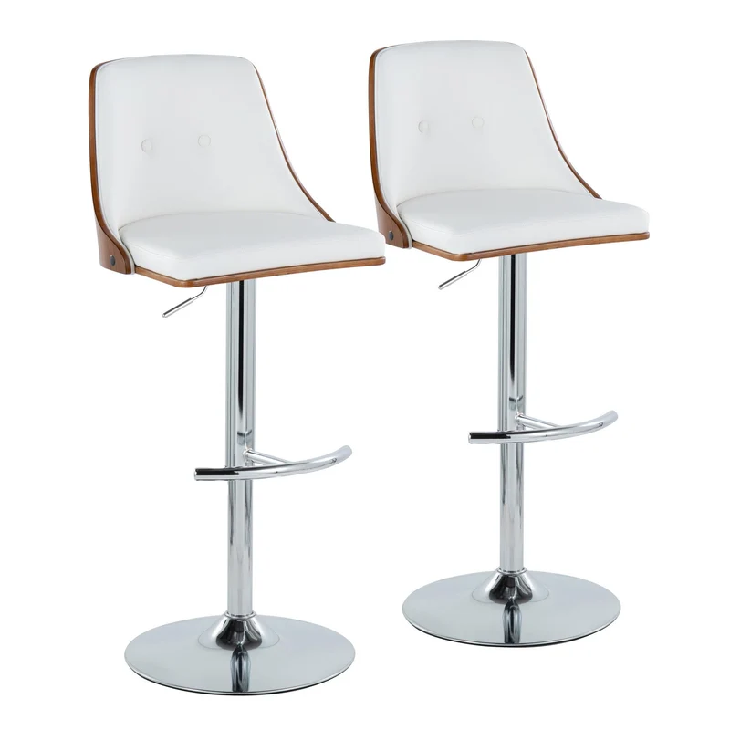 Gianna - Mid Century Modern Adjustable Barstool With Swivel With Rounded T Footrest (Set of 2) White