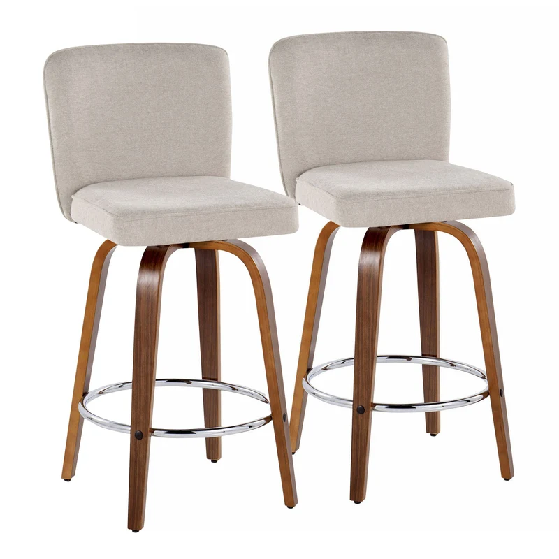 Henry - Contemporary Fixed Height Counter Stool With Swivel With Round Footrest (Set of 2) Beige