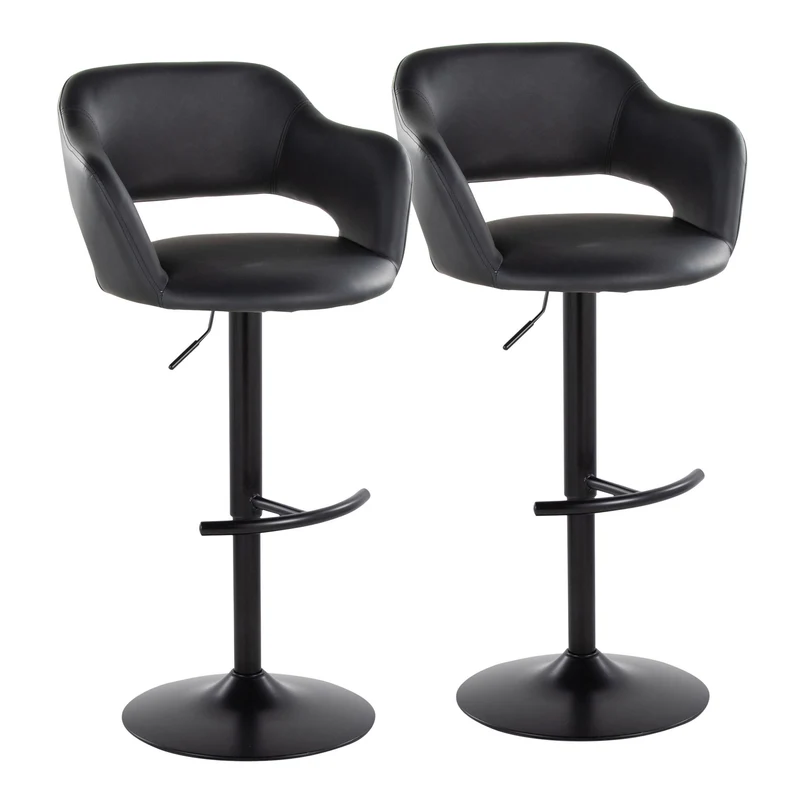 Margarite - Contemporary Adjustable Barstool With Swivel With Rounded T Footrest (Set of 2) Black