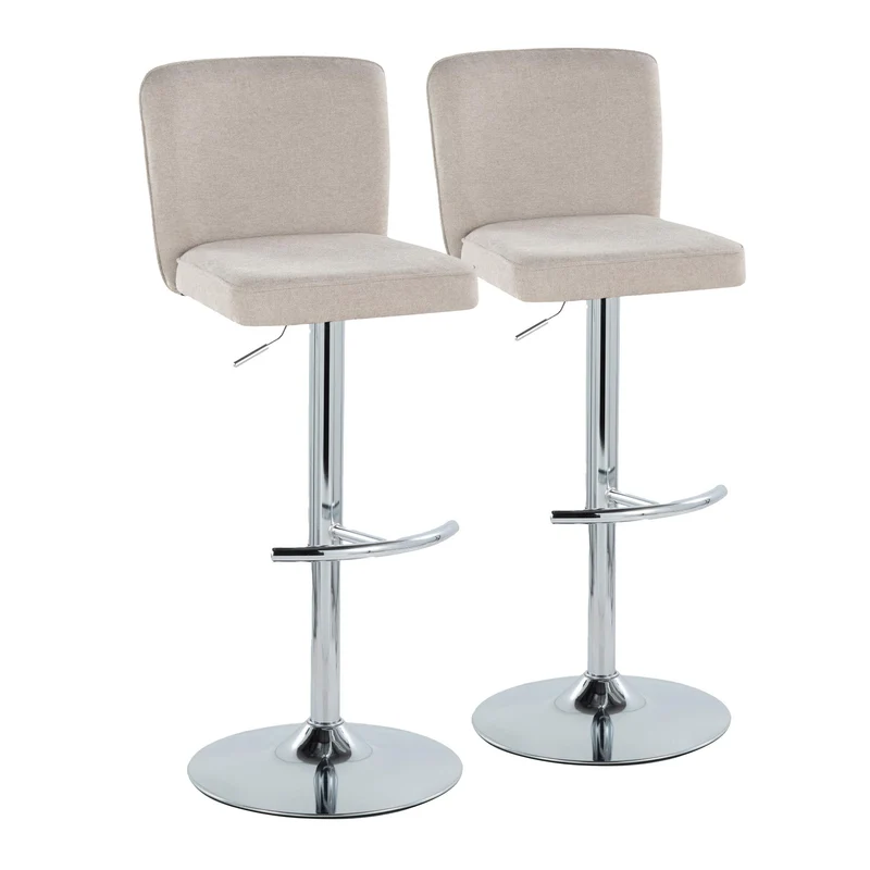 Henry - Contemporary Adjustable Barstool With Swivel & Rounded T Footrest (Set of 2) Beige