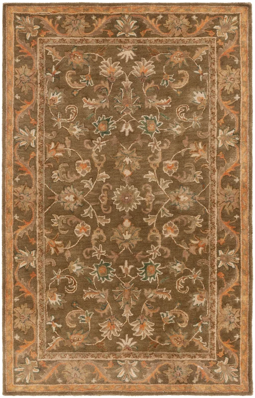 Safavieh Antiquity Acanthus Bordered Hand-Tufted Wool Rug, AT52 OLIVE / GOLD / 4'-6" X 6'-6" Oval