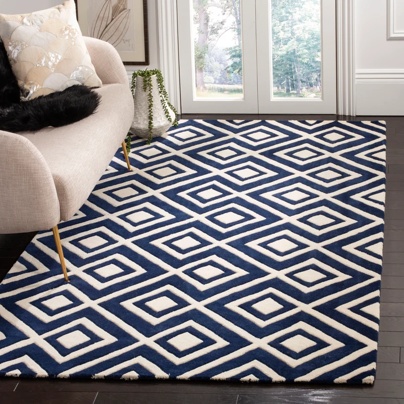 Safavieh Chatham 742 Rug, CHT742 Dark Blue / Ivory / 7' X 7' Square