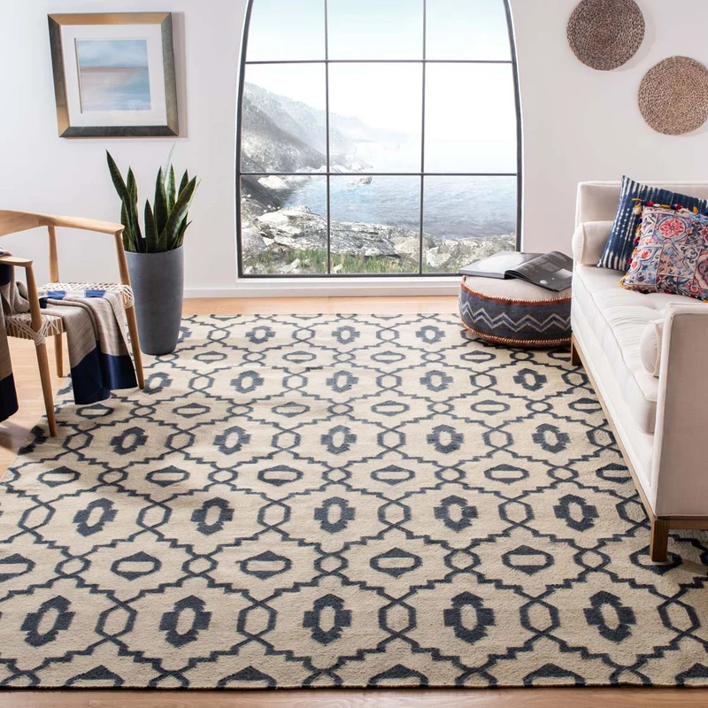Safavieh Dhurries 205 Rug, DHU205 Ivory / Black / 8' X 10'