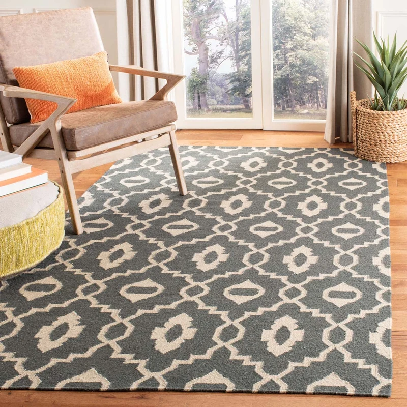 Safavieh Dhurries 205 Rug, DHU205 Charcoal / Ivory / 8' X 10'