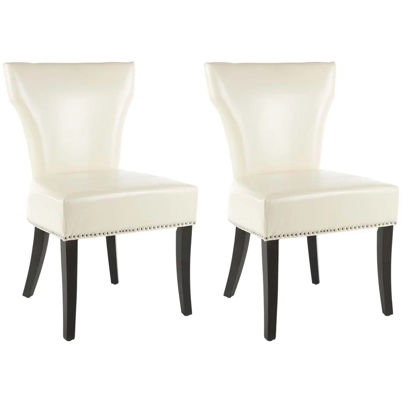 Safavieh Jappic 22''H Kd Side Chairs (Set Of 2) Silver Nail Heads, MCR4706 Flat Cream