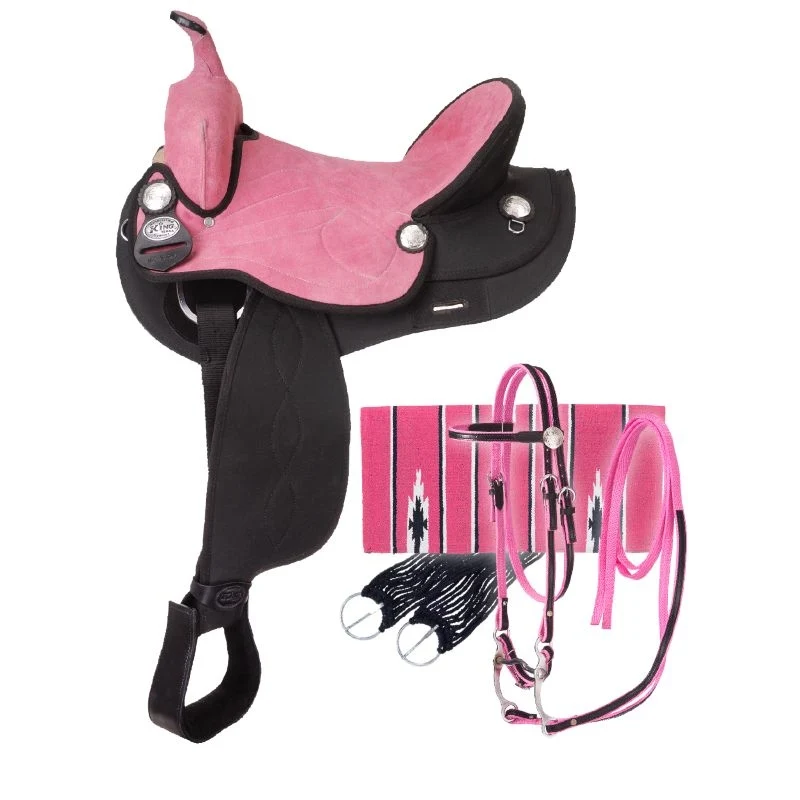 King Series Suede Seat Synthetic Trail Saddle Package Black Pink / 13"