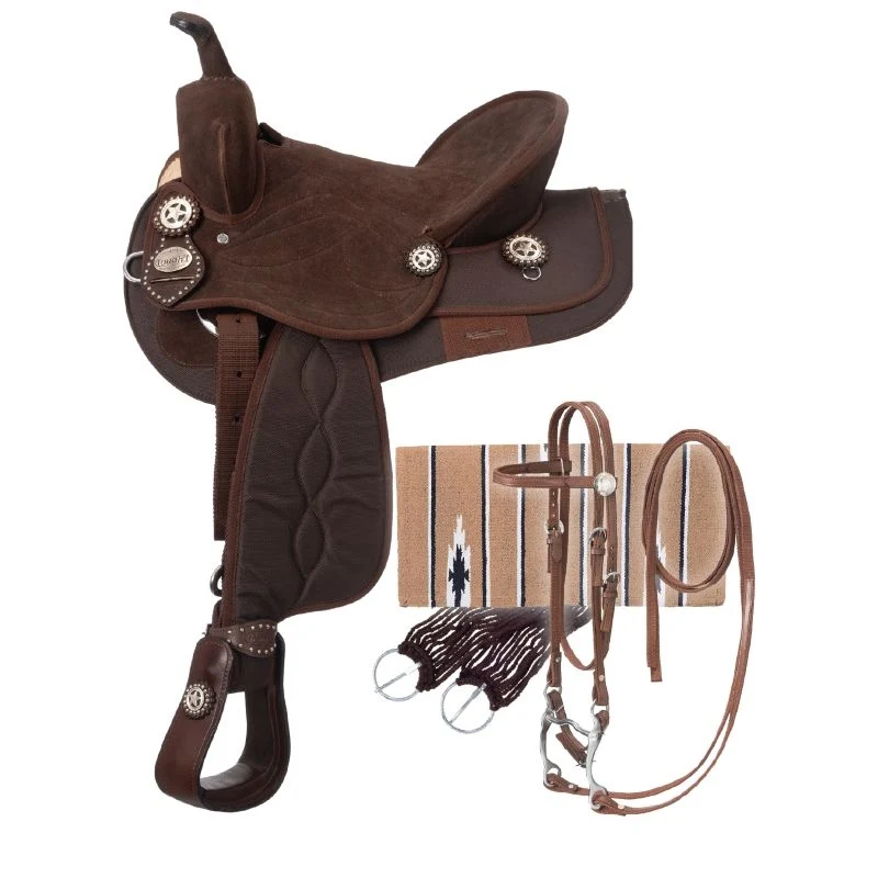 King Series Suede Seat Synthetic Trail Saddle Package Brown Brown / 15"