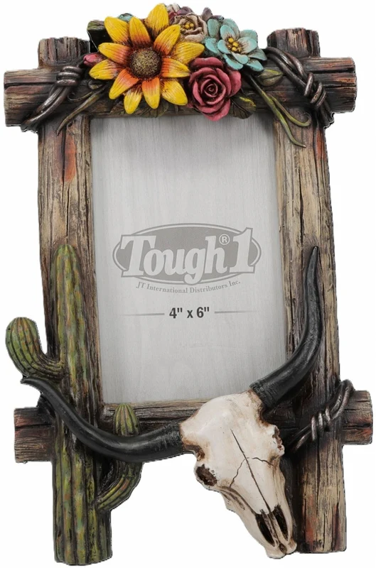 Tough1 Skull and Flowers Frame 6 7/8"L x 1 3/4"W x 10 3/4"H