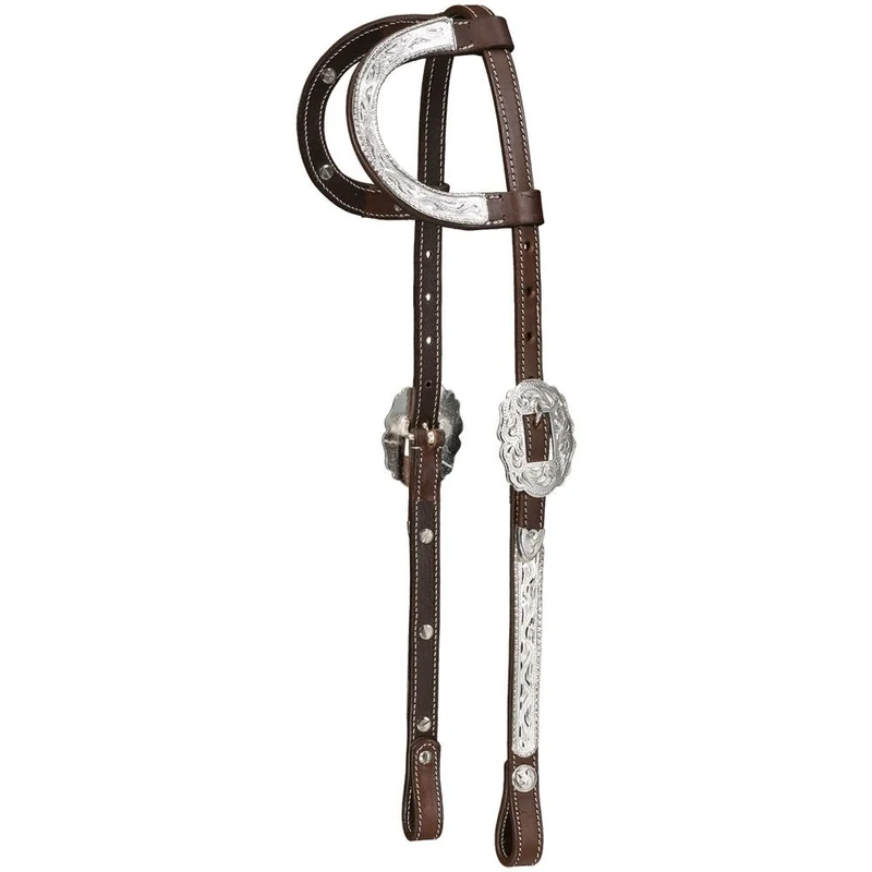 Silver Royal Double Ear Headstall with Raised Edge Chocolate Brown / Horse