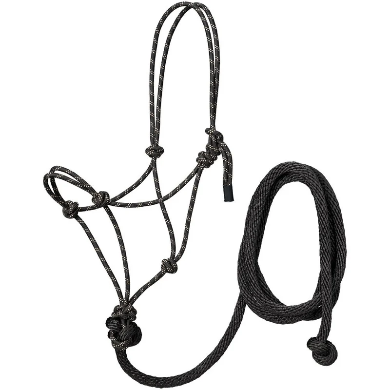 Tough1 Poly Rope Halter with Lead Black / Pony