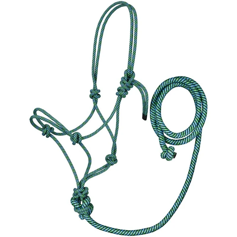 Tough1 Tri-Color Rope Halter with Lead Kelly Green / Horse