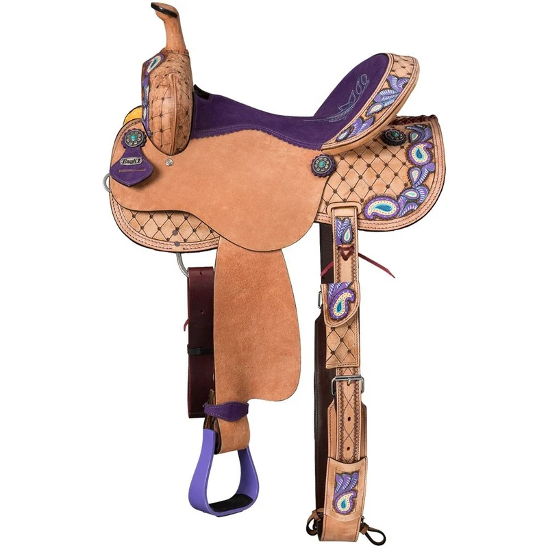 Tough1 Youth Purple Paisley Barrel Saddle Light Antique / 15"