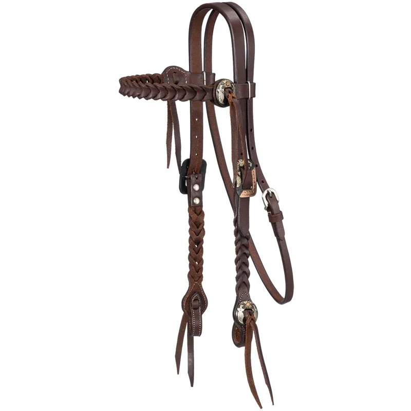 Tough1 Braided Brow Headstall Harness Leather / Horse