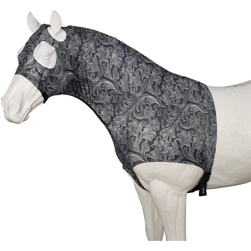 Tough1 Mane Stay Spandex Hood Black Tooled Leather / X-Large