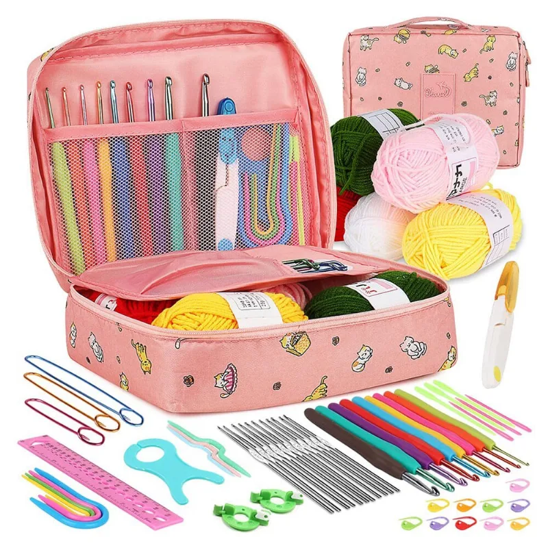 53pcs Kit Gancho De Crochê Com Saco De Armazenamento Tecendo Tricô Nee