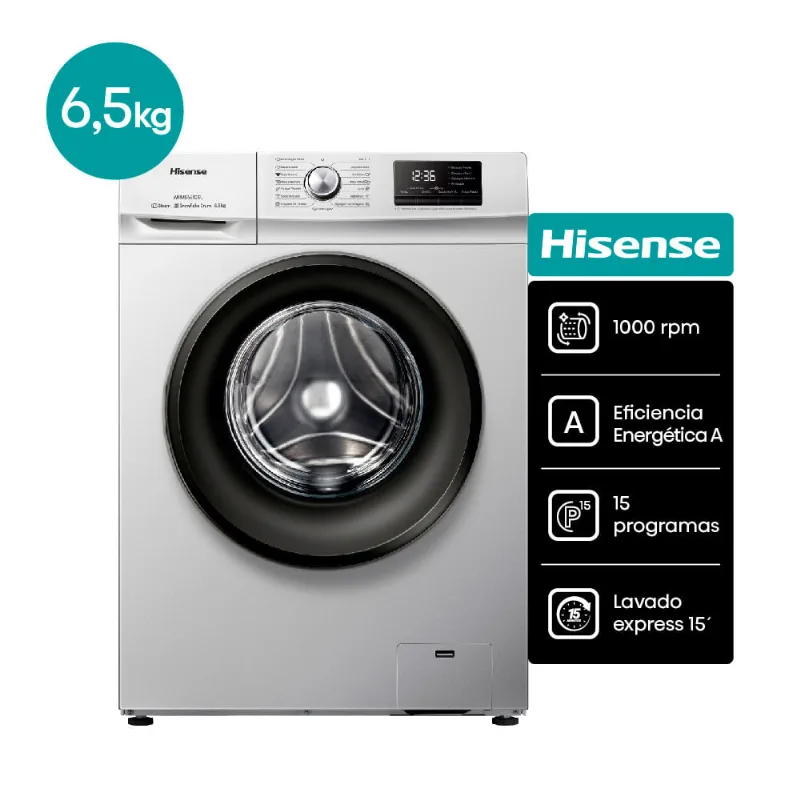 Lavarropas Automático Hisense Wfmb6510su Carga Frontal 6.5 Kg 1000 Rpm Gris