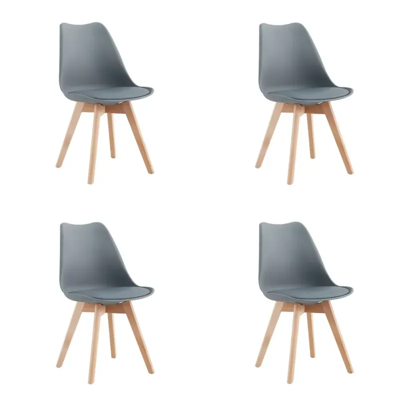 Kit 4 Cadeiras Eames Leda com Almofada Cinza para Mesa de Jantar Coisas e Coisinhas