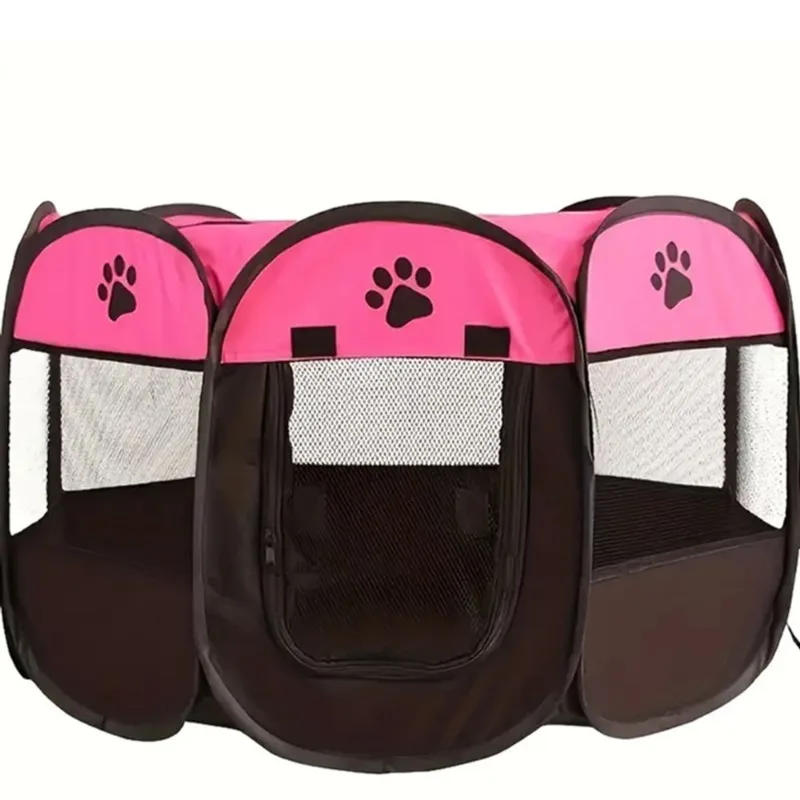 Cercado Grande Casinha Pet Dobrável Portátil Cão Gato Rosa