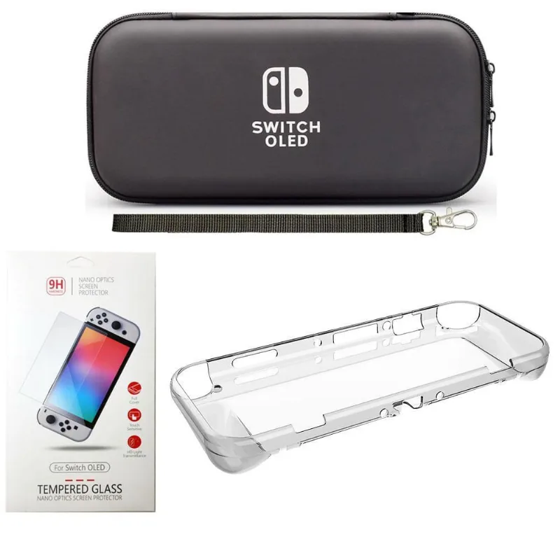 Kit Case + Capa Tpu + Película Vidro Nintendo Switch Oled
