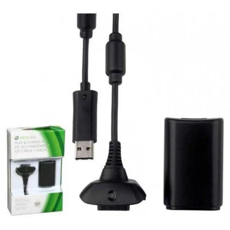 Bateria Para Controle Xbox 360 Com Cabo E Carregador Preto